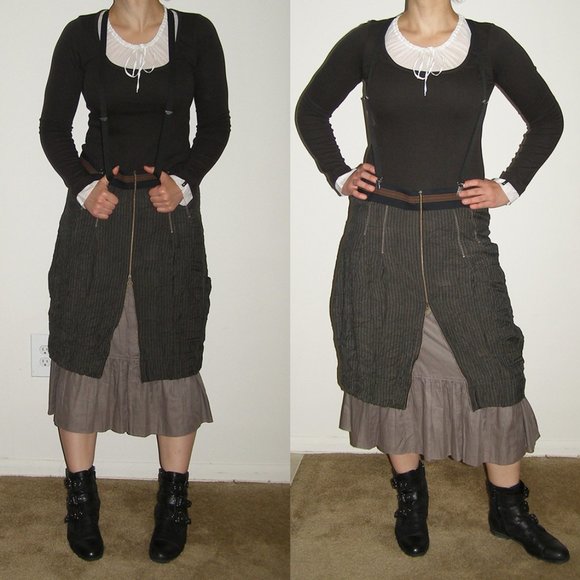 NEW RARE Cop Copine Peasant Dress Outfit M 8 Skirt Suspenders 3pc Boho Steampunk - Picture 9 of 13